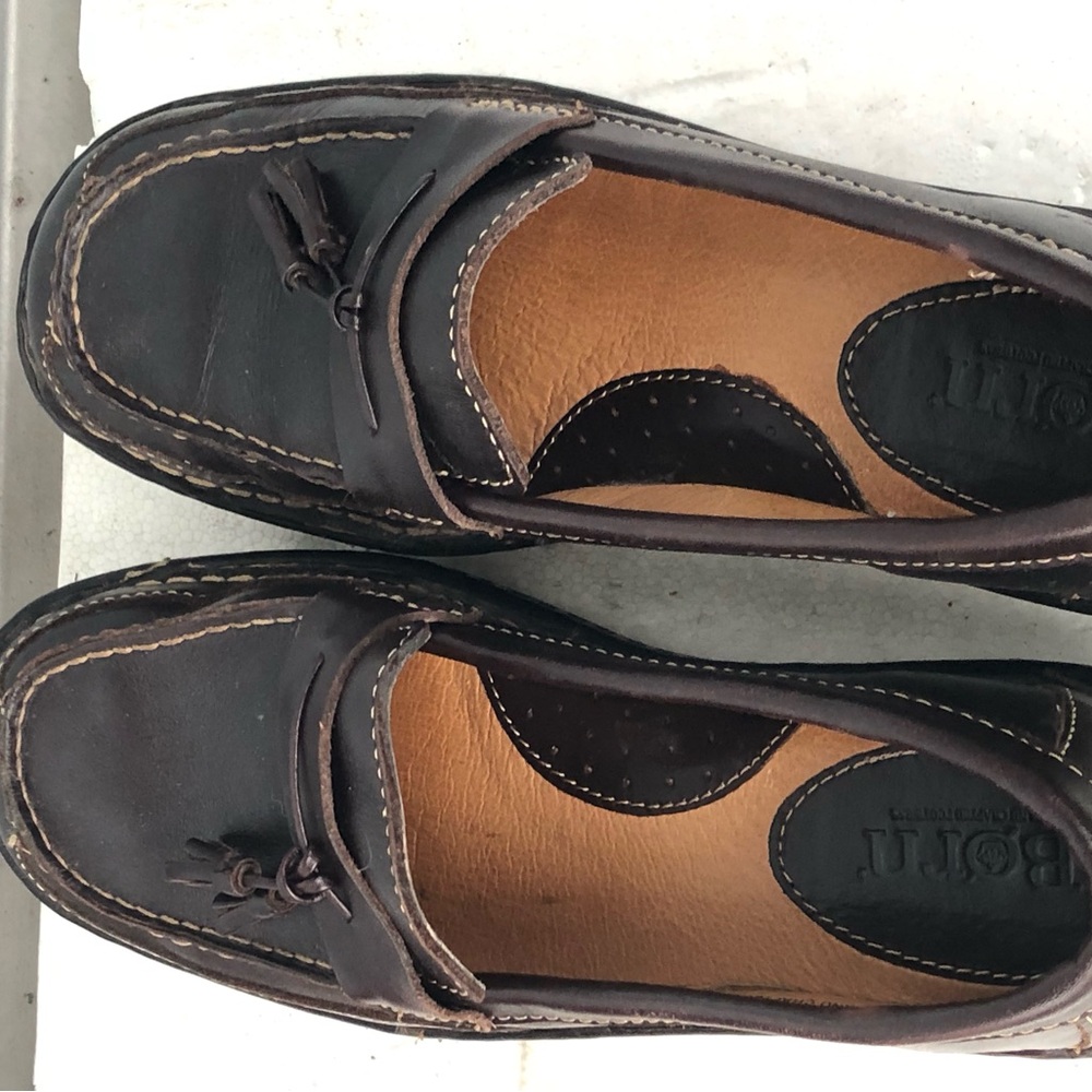 Born Women’s Brown Leather Suede Tassel Slip On Loafers Flats Shoes Size 6.5 - Picture 10 of 12